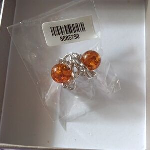 Silver Earrings with Amber Stones